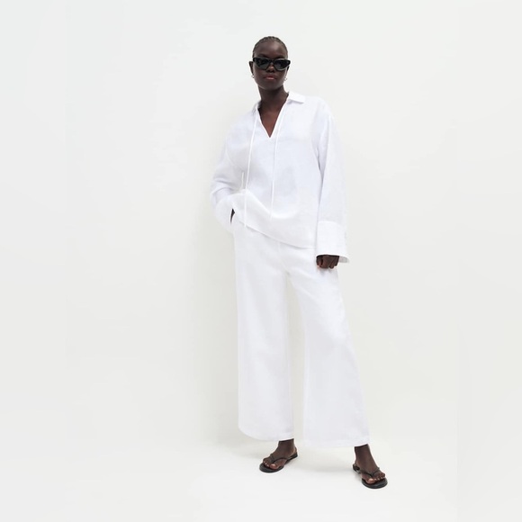 Reformation Gabriel Oversized 100% Linen Shirt In White Size Large - Picture 12 of 12